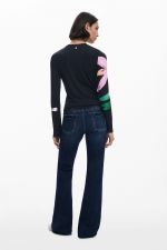 Bluză bleumarine cu print floral acuarelă long-sleeve