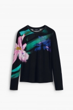 Bluză bleumarine cu print floral acuarelă long-sleeve