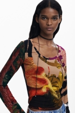 Bluză mulată cu imprimeu oriental multicolor