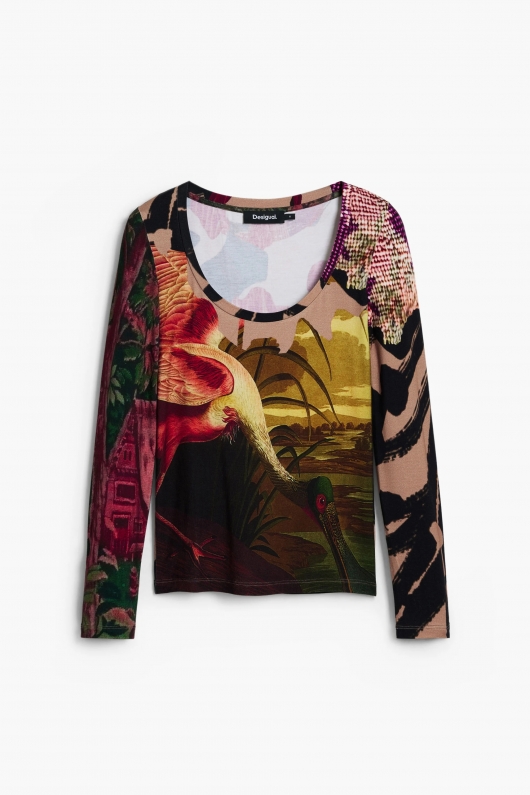 Bluză mulată cu imprimeu oriental multicolor
