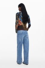 Bluză slim din șifon cu imprimeu oriental multicolor