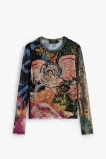 Bluză slim din șifon cu imprimeu oriental multicolor