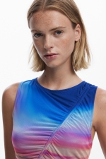 Top mulat scurt tie-dye cu drapaj și șnur