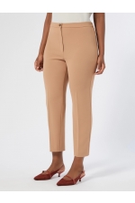 Pantaloni bej slim din cady cu dungi de călcare