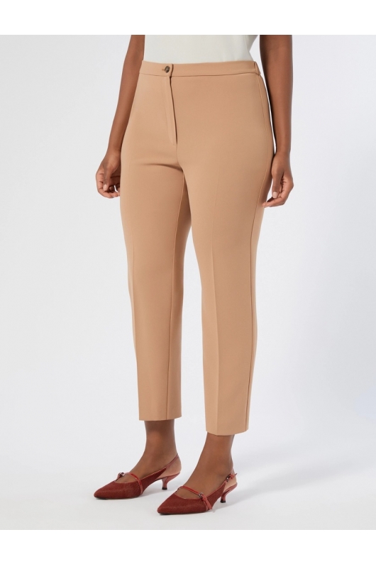 Pantaloni bej slim din cady cu dungi de călcare