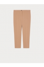 Pantaloni bej slim din cady cu dungi de călcare