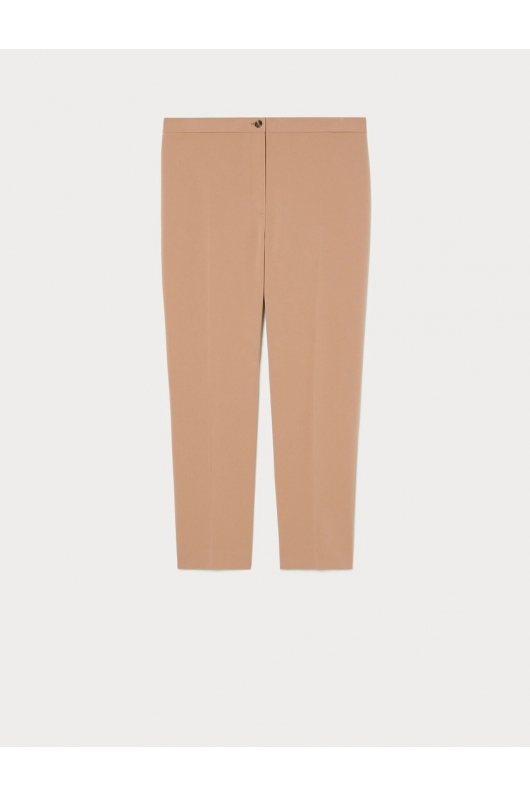 Pantaloni bej slim din cady cu dungi de călcare