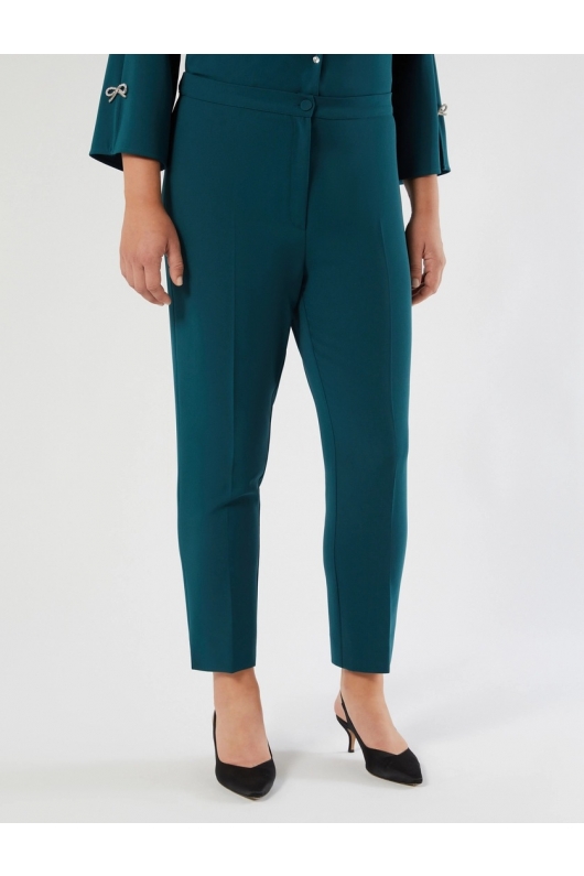 Pantaloni verde smarald slim-fit din cady
