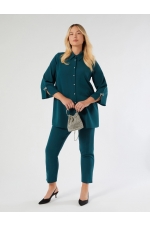 Pantaloni verde smarald slim-fit din cady