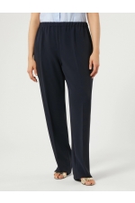 Pantaloni bleumarin drepți din cady, talie elastică