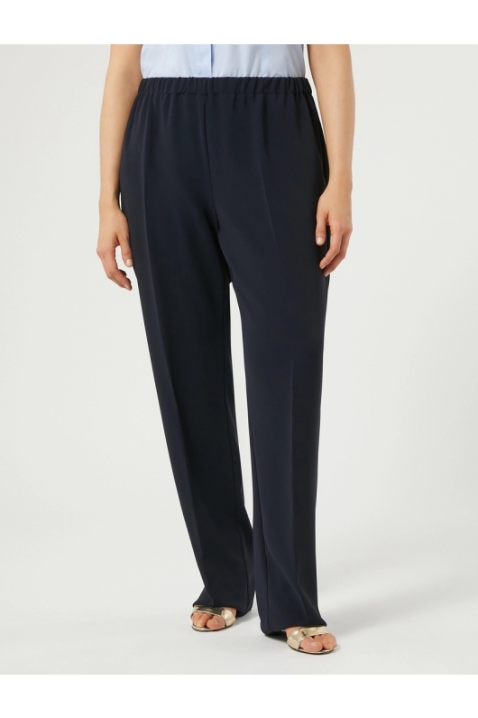 Pantaloni bleumarin drepți din cady, talie elastică