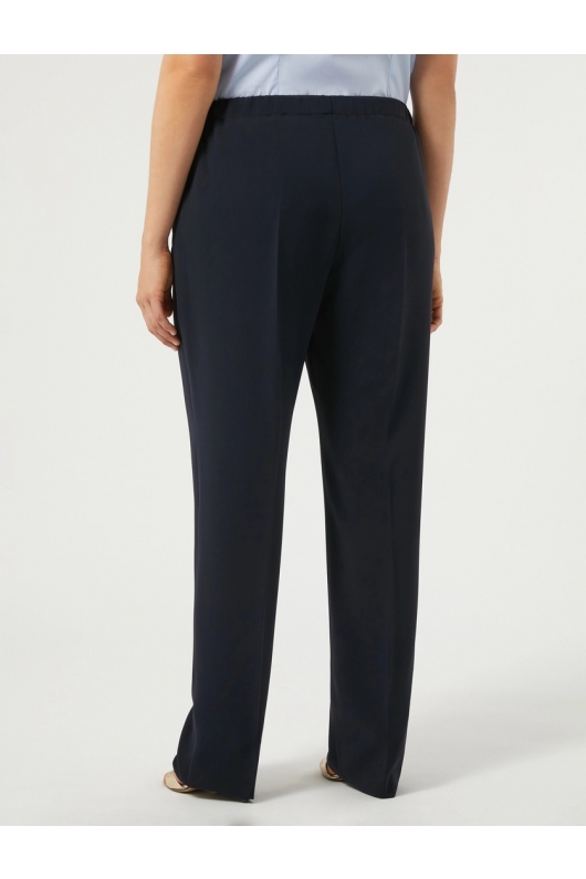 Pantaloni bleumarin drepți din cady, talie elastică