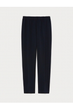 Pantaloni bleumarin drepți din cady, talie elastică