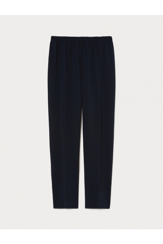 Pantaloni bleumarin drepți din cady, talie elastică