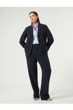Pantaloni bleumarin drepți din cady, talie elastică