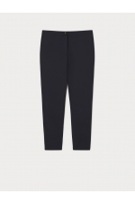 Pantaloni bleumarin slim cu talie medie și elastic