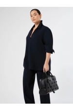 Pantaloni bleumarin straight din cady fluid