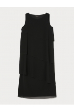 Rochie lungă neagră din georgette cu volane