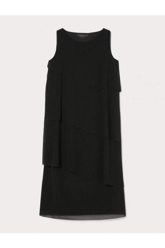 Rochie lungă neagră din georgette cu volane