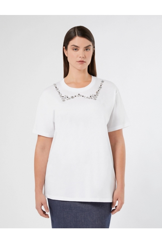 Tricou alb oversized cu pietre aplicate