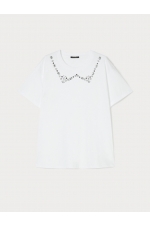 Tricou alb oversized cu pietre aplicate
