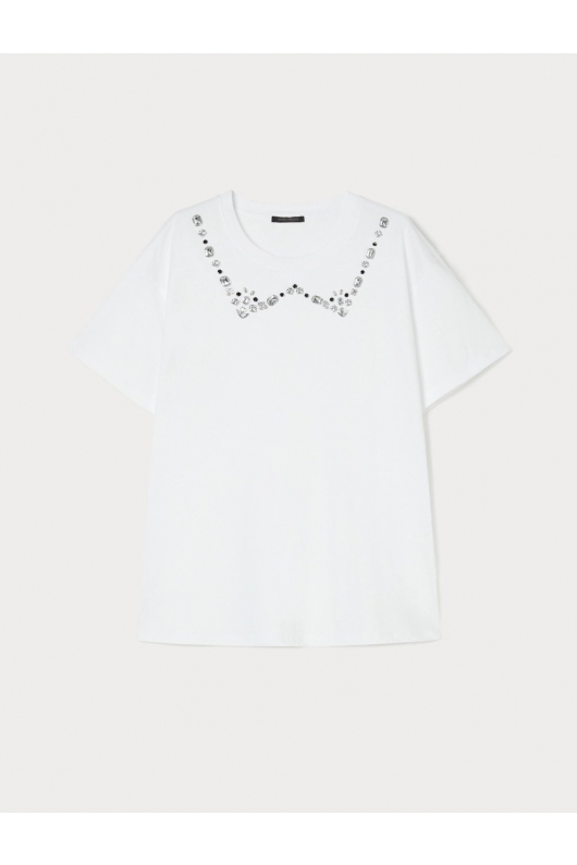 Tricou alb oversized cu pietre aplicate