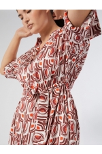 Rochie cămașă midi cu print geometric bleumarin-bej