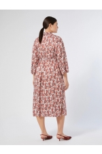 Rochie cămașă midi cu print geometric bleumarin-bej