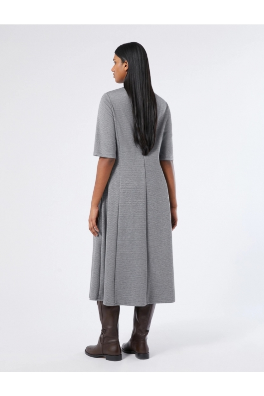 Rochie midi gri A-line houndstooth jacquard