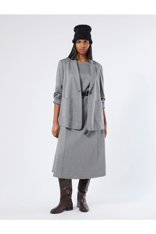 Rochie midi gri A-line houndstooth jacquard