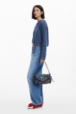 Geantă baguette denim cu print graffiti multicolor