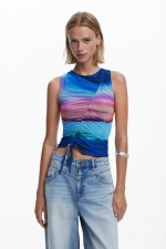 Pantaloni wide leg denim deschis, talie înaltă