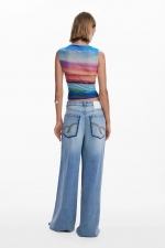 Pantaloni wide leg denim deschis, talie înaltă