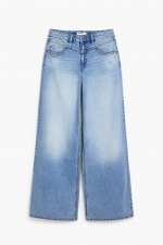 Pantaloni wide leg denim deschis, talie înaltă