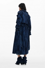 Trench denim degrade albastru-mov, midi, cu curea