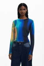 Pulover multicolor degrade cu mâneci lungi
