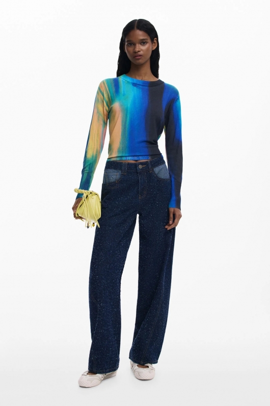Pulover multicolor degrade cu mâneci lungi