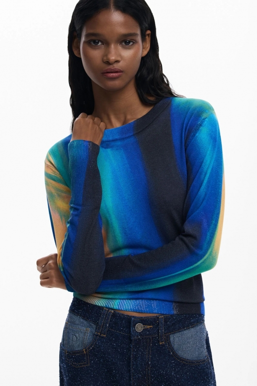 Pulover multicolor degrade cu mâneci lungi
