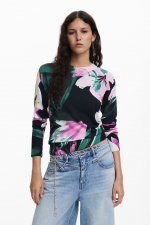 Pulover subțire floral multicolor din tricot fin