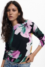 Pulover subțire floral multicolor din tricot fin