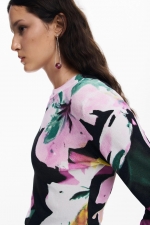 Pulover subțire floral multicolor din tricot fin