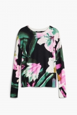 Pulover subțire floral multicolor din tricot fin