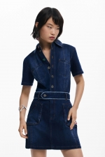 Rochie mini din denim albastru cu buzunare