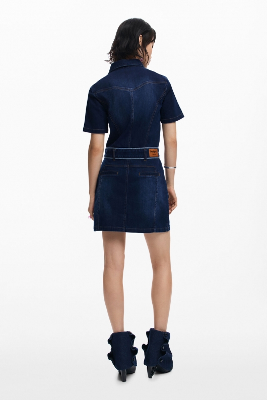 Rochie mini din denim albastru cu buzunare