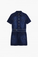 Rochie mini din denim albastru cu buzunare