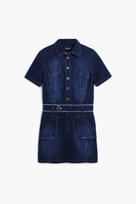 Rochie mini din denim albastru cu buzunare