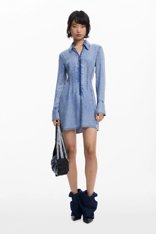 Rochie scurtă denim albastru deschis, slim