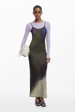 Rochie midi slip cu imprimeu blur și bluză detașabilă