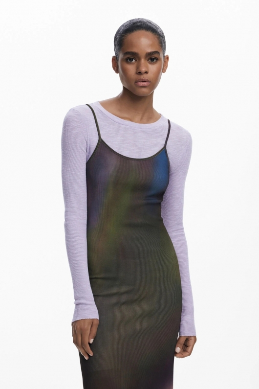 Rochie midi slip cu imprimeu blur și bluză detașabilă