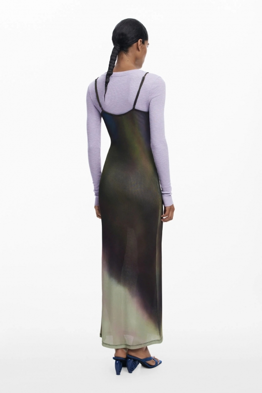 Rochie midi slip cu imprimeu blur și bluză detașabilă